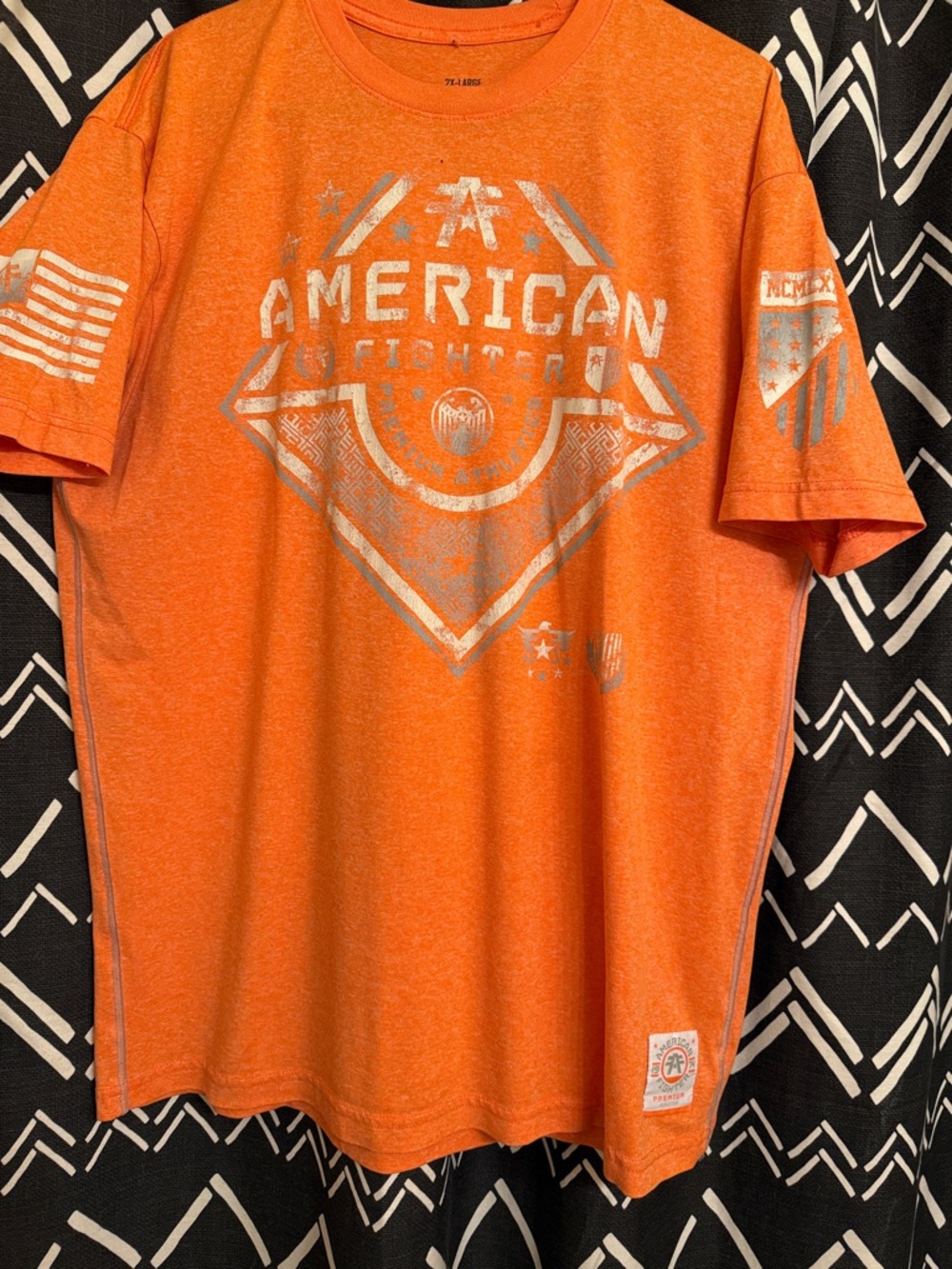 American Fighter Orange Short-Sleeve Graphic Tee with Silver Print